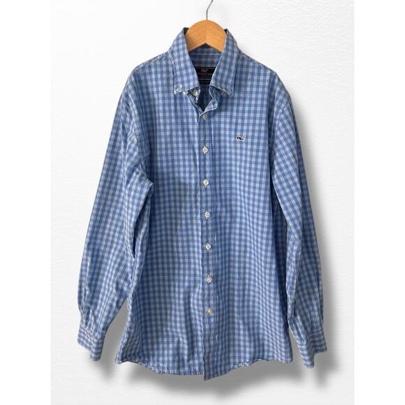 Vineyard Vines Boys’ Blue Gingham Whale Shirt, Size 16 - Picture 1 of 6